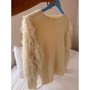 MOLLY BRACKEN WOMENS xs/s fringe cream sweater